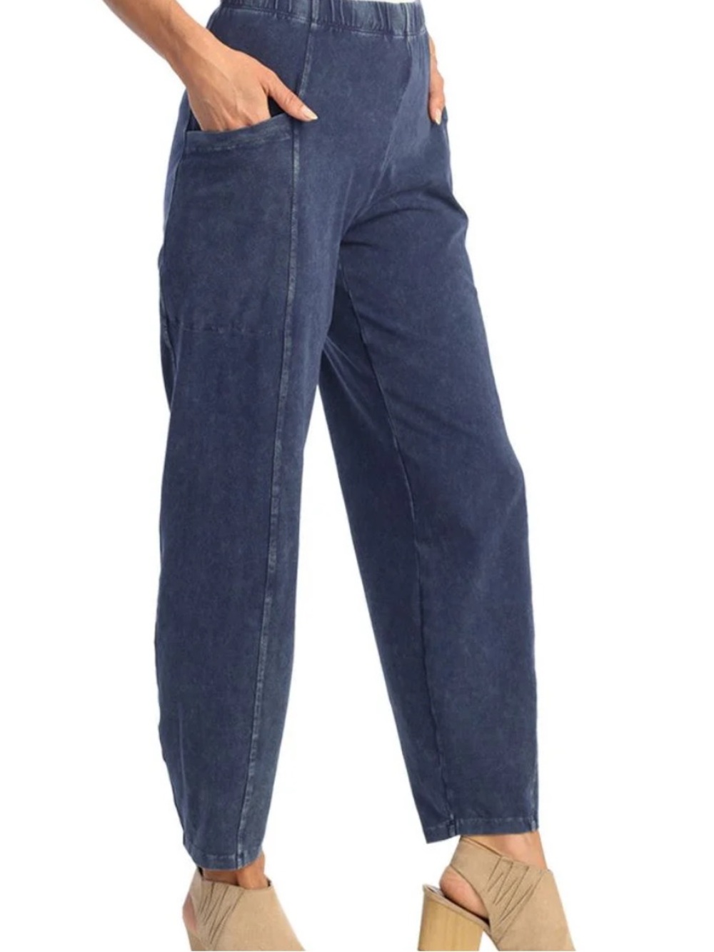 Jess & Jane Jet Denim Lantern Side Patch Knit Pull-On Pants 2X